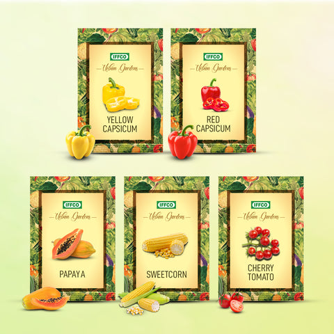 Exotic Seeds Combo (Pack of 5)- Cherry Tomato, Sweet Corn, Papaya, Red & Yellow Capsicum