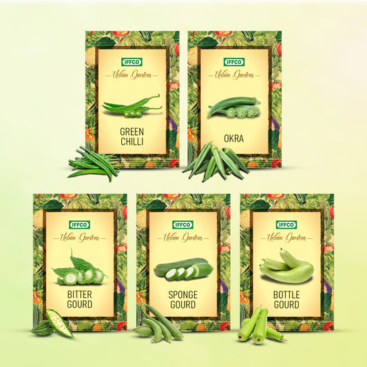 Monsoon Veggies Seeds Combo (Pack of 5) - Bottle Gourd, Bitter Gourd, Sponge Gourd, Okra & Green Chilli