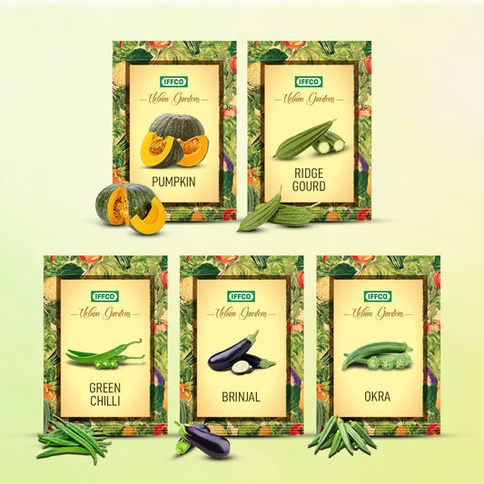 Summer Veggies Seeds Combo (Pack of 5)- Okra, Brinjal, Green Chilli, Ridge Gourd & Pumpkin