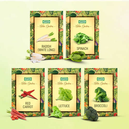 Winter Veggies Seeds Combo (Pack of 5) - Broccoli, Red Carrot, Lettuce, Spinach & White Radish